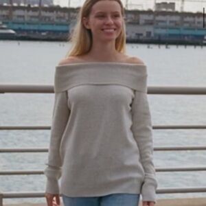 Brandy Melville Off-Shoulder Light Silver Gray Sweater